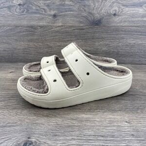 Crocs Classic Lined Slide Sandals White Fur Lined Men Size 8